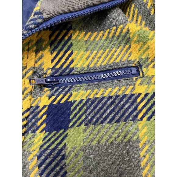 Tulle Jacket Womens XL Yellow Plaid Zip Up Gray Ribbed Trim Fold Collar Gorpcore - Picture 6 of 10